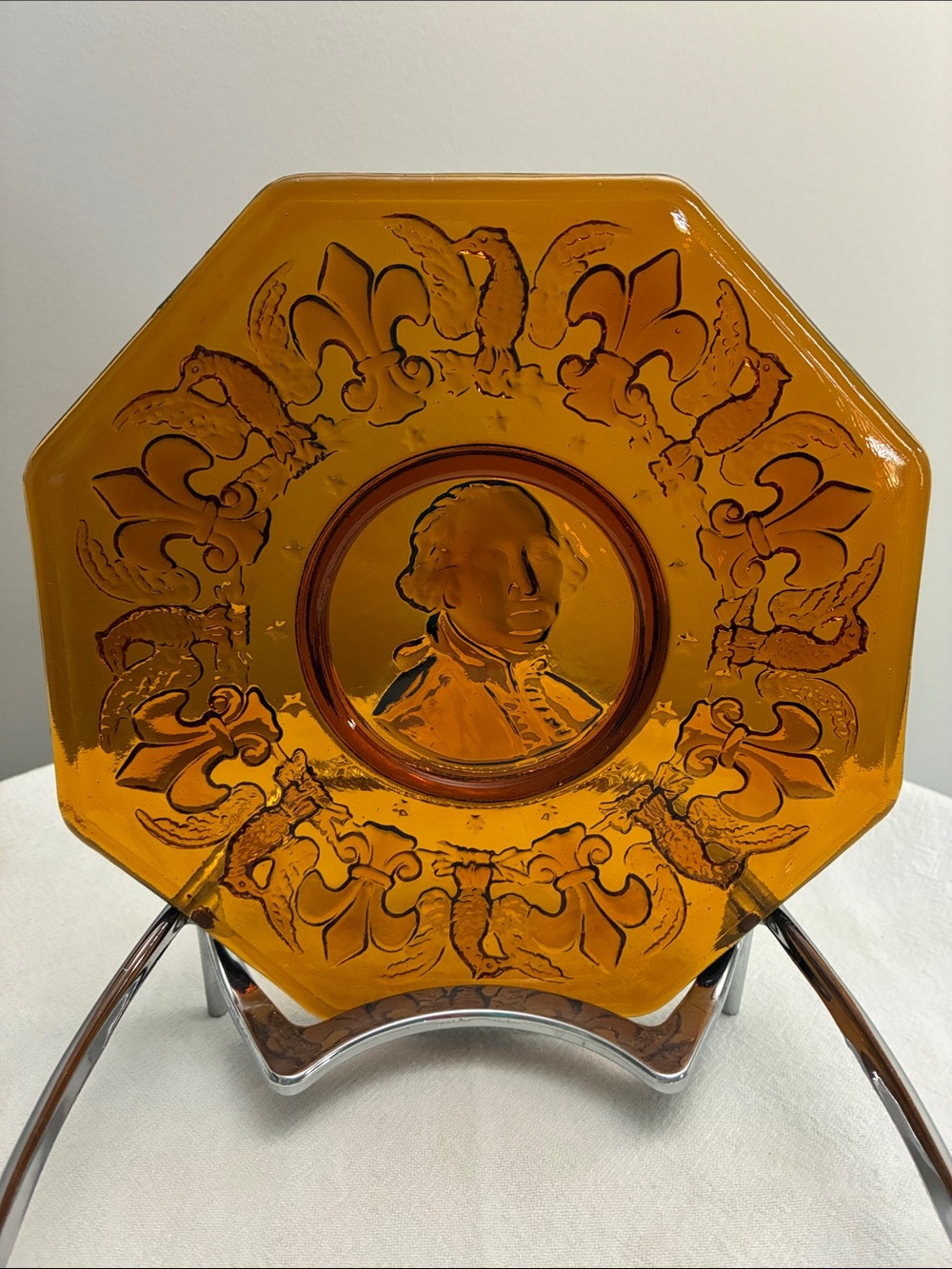 George Washington Amber Octagonal Glass Plate - Classic Portrait VINTAGE RARE